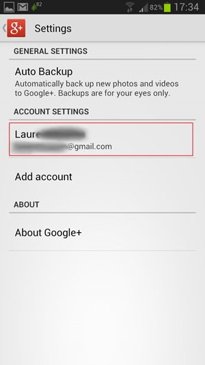 Google Plus - Tilit Settings