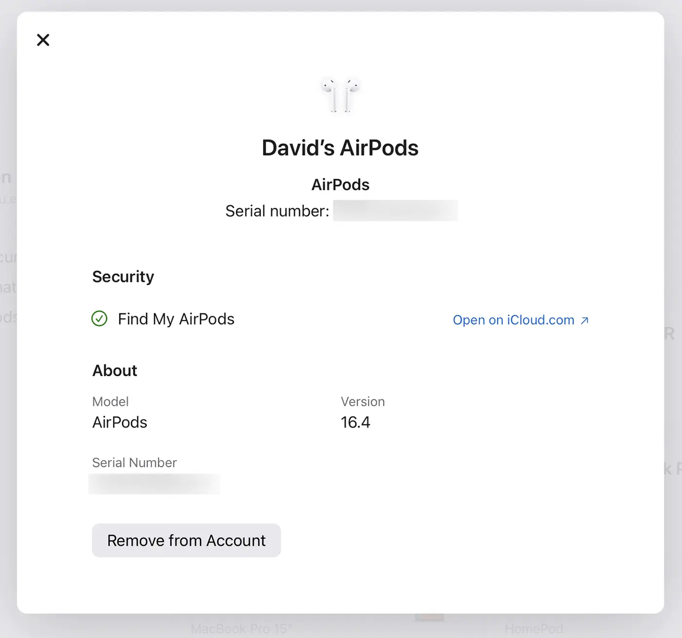 remove AirPods from the account iCloud